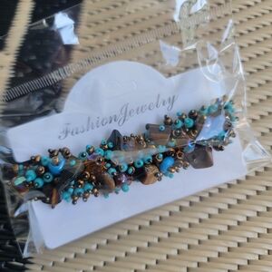 Beaded Bracelet with Turquoise and Brown Accents - Magnetic Closure